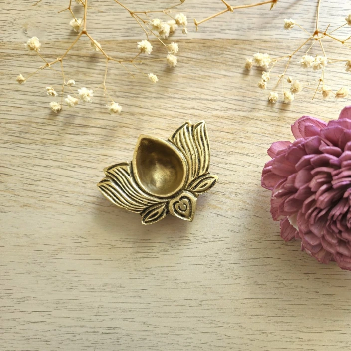 brass lotus diya