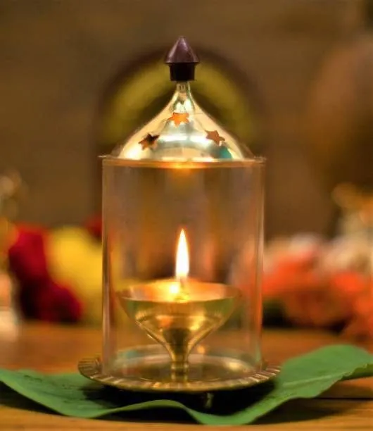 Brass & glass Akhand diya